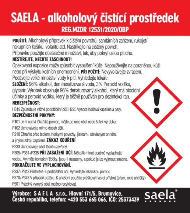 SAELA - alkoholov istiaci prostriedok na povrchy - 750 ml s rozpraovaom